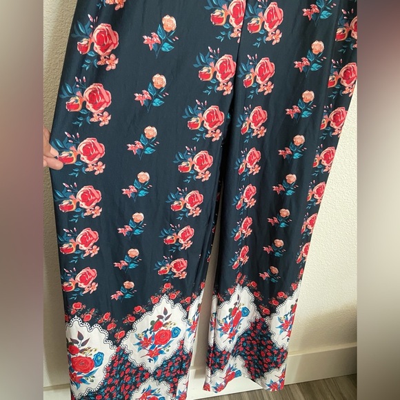 Navy floral print wide leg jumpsuit - Picture 4 of 11